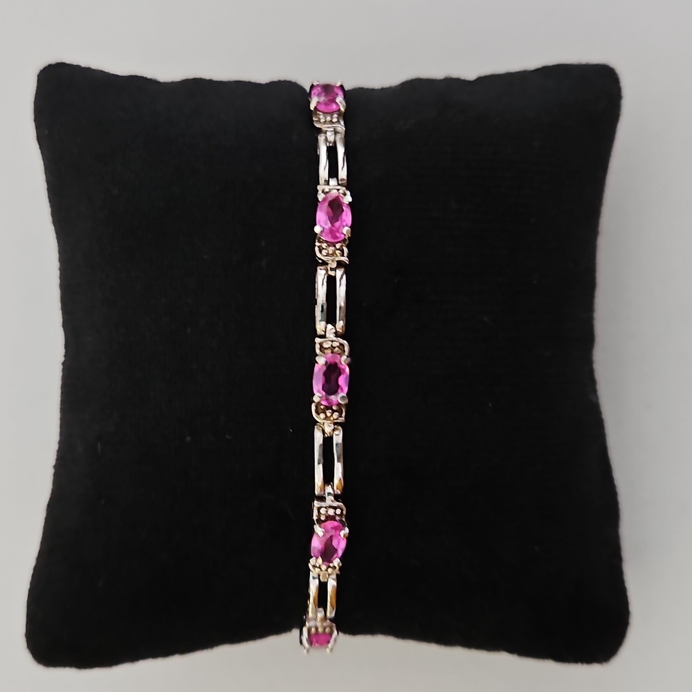 Signature Sterling Silver Pink Rhinestone Tennis Bracelet